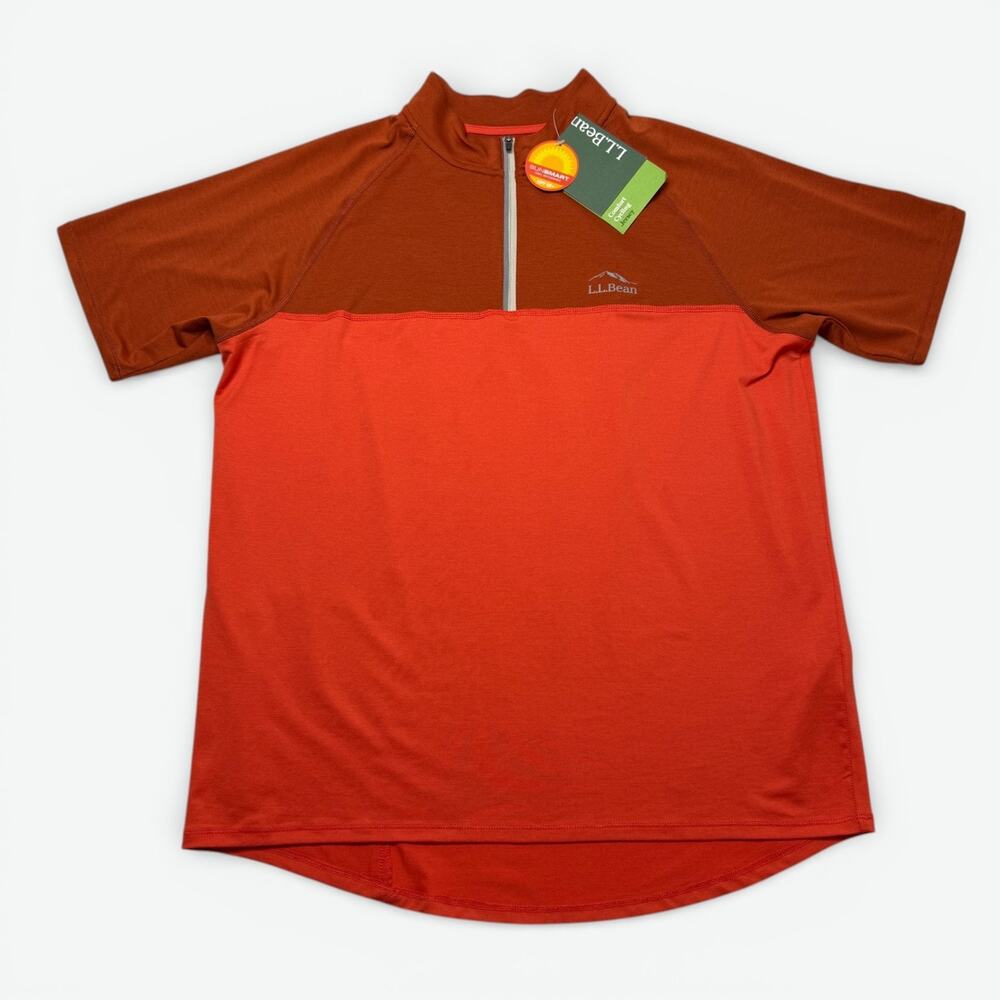 L.L.Bean Comfort Cycling Jersey Mens Medium Orange SunSmart UPF 50+ Bike Shirt